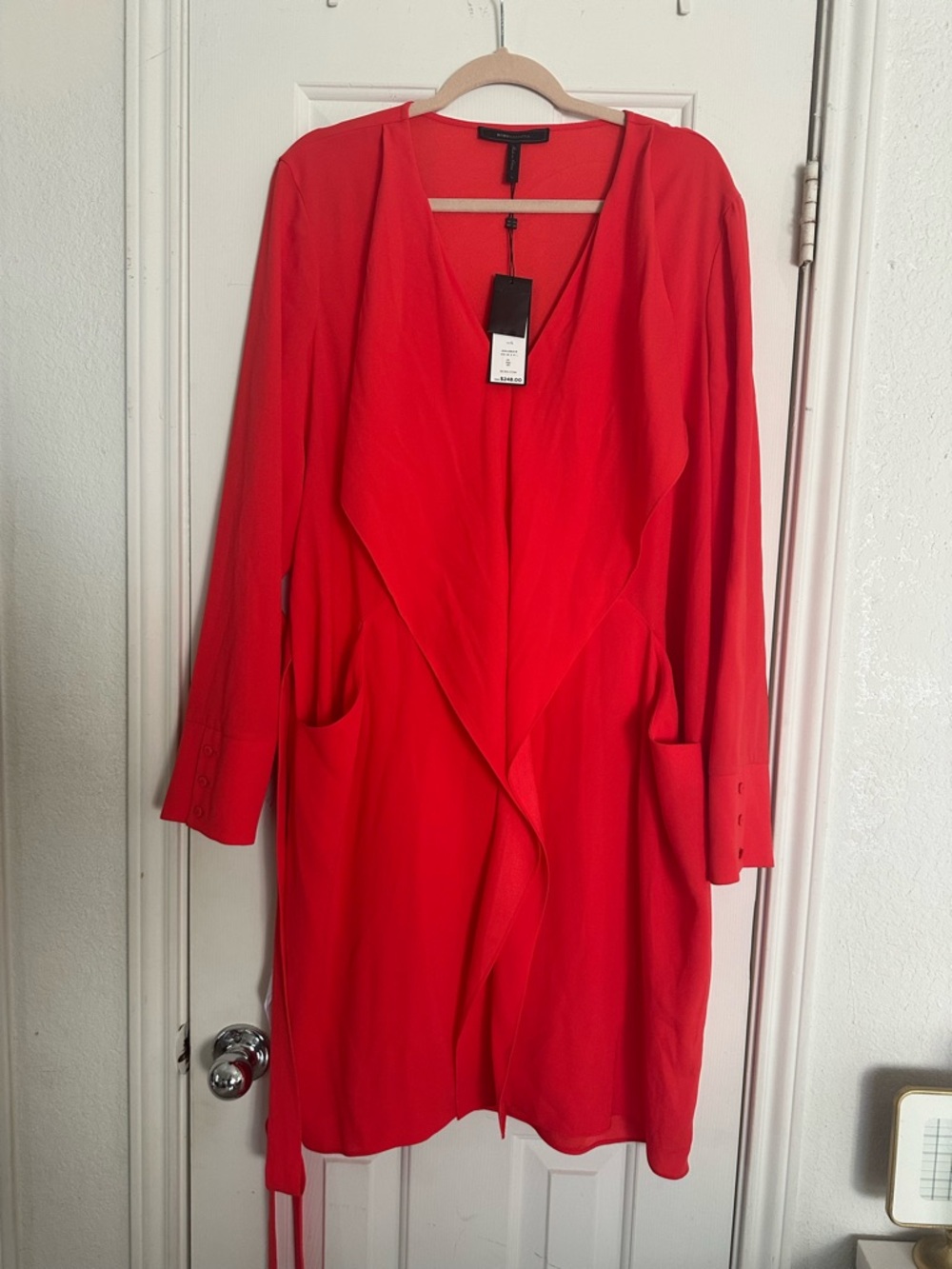 Red Long Sleeve Drape dress with pockets